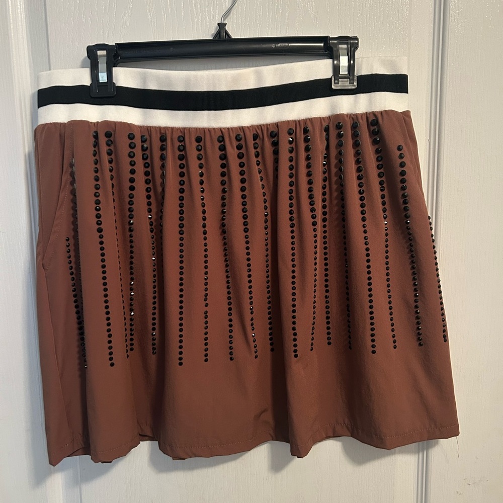 QUEEN OF SPARKLES Brown Embellished Mini Skort